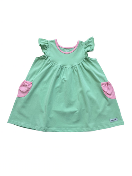 Mint Pearl Dress with Pink Pockets